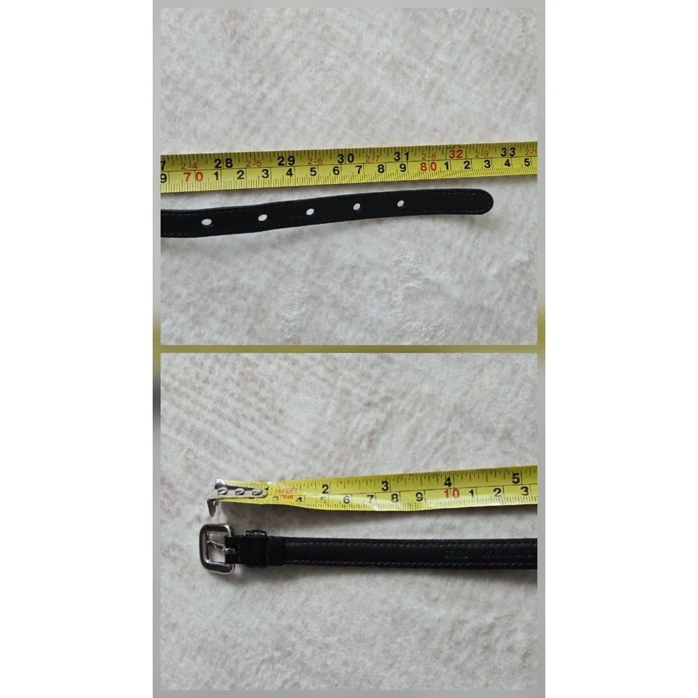 Prada Womens Black Patent Leather Skinny Bow Belt Silver Buckle Italy 27-30in